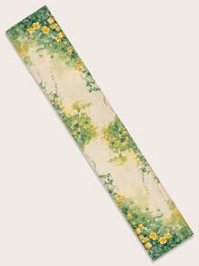 1pc Watercolor Style Yellow & White Flower, Floral Plant, Leaf Pattern Rectangular Double-Sided Printed Table Runner, Suitable For Daily Dining Room, Kitchen, Tabletop Decor, Cabinet Cover, Indoor/Outdoor Party, Gift For Family