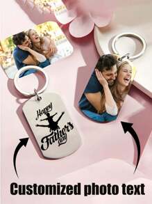 1pc Customized Key Chain With Photo/Text/Dog Tag, Stainless Steel Key Chain, Suitable For Family, Men, Women, Boyfriend, Girlfriend Gift, Father's Day, Mother's Day Gift