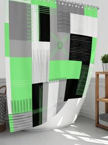 1pc/4pcs Geometric Art Color-Blocking Bathroom Decoration Waterproof Shower Curtain, With 12 Hooks, Bath Mat, U-Shaped Floor Mat, And Toilet Lid Cover, Bathroom Set For Full Scenario