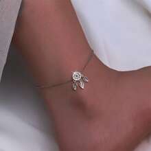 925 Silver Zirconia Leaf Tassel Anklet, Elegant & Minimalist Design For Women Summer Jewelry - Silver - View 1