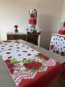 Kitchen Set Kit 10 Printed Pieces Window Curtain Table Runner Sink Curtain Tea Towel Placemat - flores vermelha - 查看 8