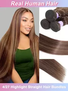 Honey Blonde Highlight 4/27 Human Hair Bundles Brazilian Straight Hair Bundles Human Hair 32inch Virgin Hair Weave Bundles Ombre Wavy 4/27 Colored For Women Human Hair - Chocolate Brown - View 1