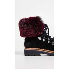 Sam Edelman Bowen Black Suede Combat Fur Lined Lace Up Combat Hiker Ankle Boots - Black/Raspberry Wine - View 6