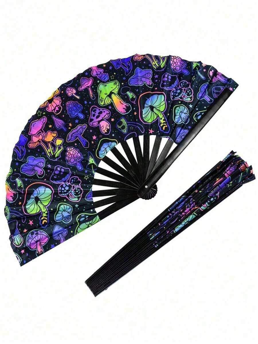 1pc Y2k Folding Fan, Uv Glow Rave Fan Festival Fan, Silk Chinese & Japanese Palm Fan For Music Party, , Dance Performance, Decoration, Gift
