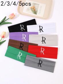 2/3/4/5 件原创字母 LOGO 弹性加宽头带男女通用防滑吸湿排汗柔软纤维头带运动休闲装适合瑜伽、跑步、健身、所有季节 - 彩色 - 查看 4