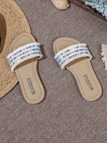 2024 年夏季新款女童编织休闲软底拖鞋 - 軍綠色 - 查看 4