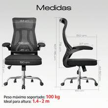 Silla Ergonómica de Oficina Escritorio Ejecutiva Premium, Altura Ajustable con Respaldo de Malla Transpirable, Reposabrazos Abatibles y Asiento Cómodo, OUO TW208 - Plateado - Ver 11