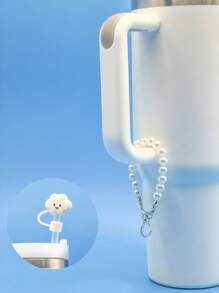 精致时尚的仿珍珠杯链，适用于 30 和 40 盎司玻璃杯，带有 3D 金属字母细节和可爱的草帽，简约而优雅的 26 个英文字母水杯装饰配件，男女通用夏季配饰，返校用品，生日礼物