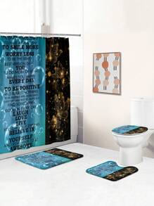 1pc/4pcs Lion Tiger Leopard Design Bathroom Decorative Waterproof Shower Curtain Set With 12 Hooks, Slip-Resistant Bathroom Mat, U-Shaped Toilet Mat And Round Toilet Lid Cover, Multi-Purpose Bathroom Set For All Scenes