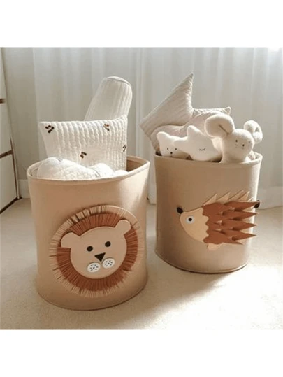 1pc Elephant & Lion Design Felt Storage Basket, Toy Organizer For Nursery, Kids Room, Playroom And Home, Multi-Purpose Household Bin For Toys, Books, Laundry And Miscellaneous Items, Soft Felt Organizer, Space-Saving Storage Solution With Cute Animal Theme, Ideal For Gifting And Organization, Enhances Room Decor, Fits Toys, Blocks, Plush, Art Supplies, Games, And Laundry, Easy To Fold Flat For Storage, Durable Felt Material, Child-Friendly Decorative Yet Practical
