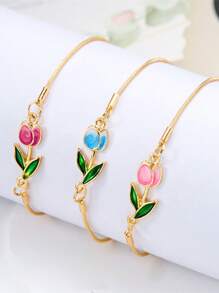 1 pieza Brazalete elegante con tulipán esmaltado