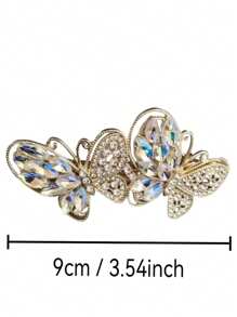 1pc Women Fashion Elegant Diamond Metal Color Butterfly Hair Claw Clip, Suitable For Daily Use