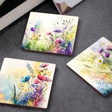 4 posavasos de arte de escritorio con diseños preestablecidos de acuarela creativos, decoración primaveral para el hogar. Sirven para tazas de café, bebidas, té. Base de cilindro de oxígeno para protección y absorción de agua en el escritorio. Esenciales de decoración del hogar y festivos para el escritorio.