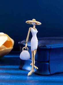 1 pieza Broche con forma de dama de color rojo de moda, flor de solapa para abrigo de uso diario de mujer