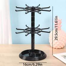 Double-Layer 16-Hook Jewelry Display Rack, Multifunctional Organizer For Necklaces, Bracelets, Rings - 360° Rotatable, Large Capacity Storage For Accessories And Glasses, Plastic Material, No Power Needed