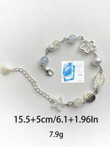 1 件金属亚克力水晶树脂银蝴蝶心形星空心旋转串珠手链，女士派对和日常佩戴情人节礼物