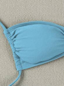 新款春夏女士性感休闲浅蓝色露背系带海星装饰比基尼套装，适合海滩度假派对约会。 - 淺藍色 - 查看 4