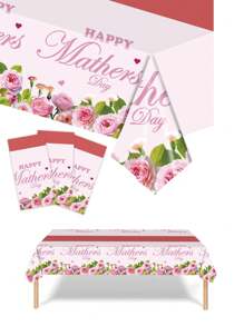 1 pièce Nappe de table imprimée de fleurs pour fête, nappe de table en plastique jetable et imperméable, décoration de table thème Fête des Mères, décoration de maison, convient pour les festivals, anniversaires, mariages, fêtes, 54*108 pouces