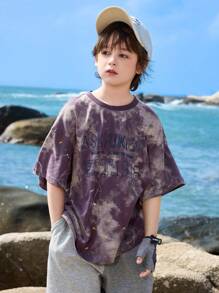 ASK JUNIOR 青少年男孩扎染仿旧泼漆印花短袖 T 恤 - 紫色 - 查看 4