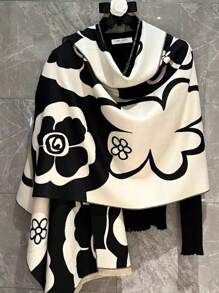 1pc Elegant Versatile Oblong Scarf/Shawl With Leaf Pattern, High-Quality Feel, Warm And Comfortable, Suitable For Work, Street, Casual, Party, All Seasons, Made Of Polyester