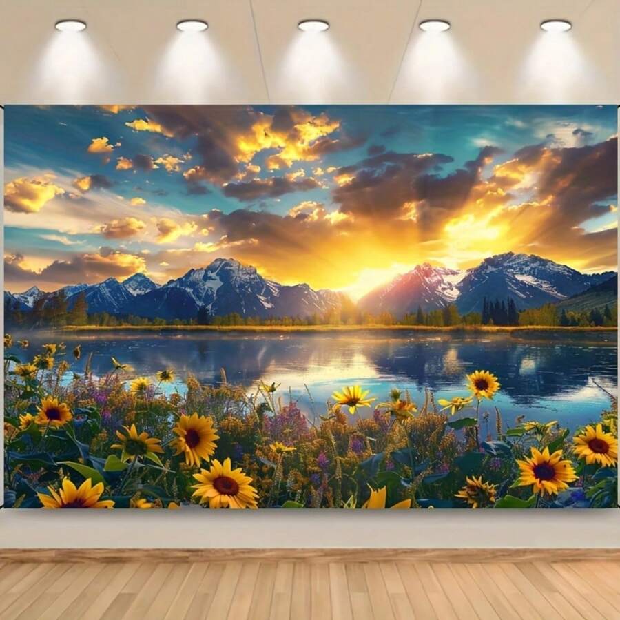 1pc Sunflower Sunset Landscape Photography Backdrop Banner, Photoshoot Background, Photo Booth Props, Party Backdrop, Party Supplies, Party Decor, Birthday Banner