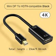 Mini DisplayPort 转 HDTV 适配器线 4K Mini DP 转 HDTV 适配器 Mini DP 公头转兼容母头适用于 Air Pro - 黑色 - 查看 8