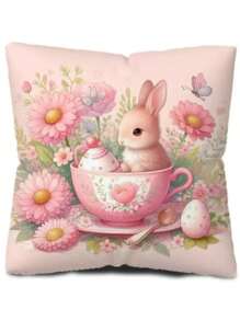 1 件复活节彩蛋兔子印花靠垫套 - 粉色桃皮枕套 45*45 厘米，家居沙发卧室装饰靠垫套 - 彩色 - 查看 7