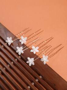 6件套新娘发饰 - 珍珠韩式发夹、发卡、发卡、U型发簪、发梳，适用于婚礼和情人节配饰 - 白色 - 查看 8