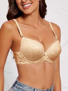 Women's Sexy Lace Push-Up Lingerie Bra, Cleavage & Side Support, Adjustable Straps, Minimizes Sagging, Nude Color Bridal Lingerie Bra