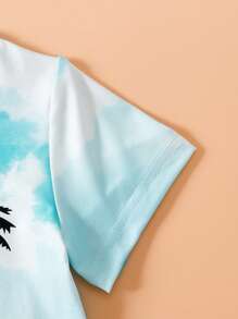 2pcs/Set Infant Baby Boys Palm Tree Print Short Sleeve Tee And Casual Outfit, Spring/Summer