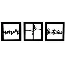 Quadros decorativos fé amor gratidão em MDF Preto, Kit Quadro Decorativo Vazado 3 peças