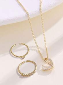 3pcs/Set Simple Heart Design Necklace & Ring Set, Great Gift For Dates, Parties, Christmas, Valentine's Day, Mothers, Mother's Day