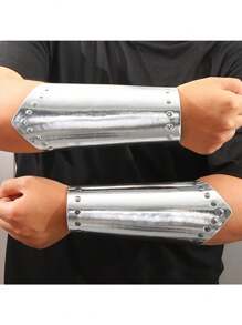 1pc Adjustable Silvery/Golden High-Intensity Faux Leather Wrist Guard Arm Pad Retro Rivet Wrist Guard Arm Halloween Nordic Viking Artistic Style Renaissance Cosplay Props Punk Arm Cosplay Props Costume Accessories, Without Battery - A - View 6