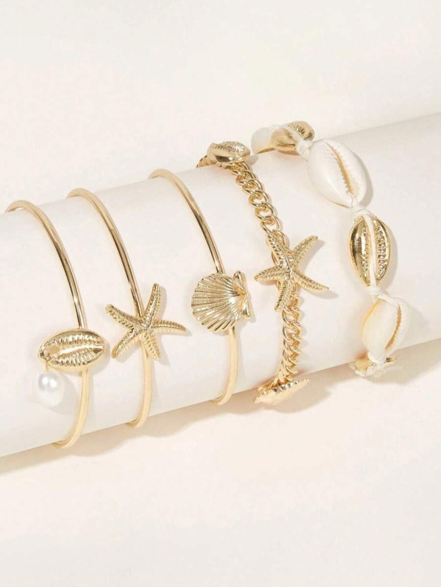 Pulsera de decoración con 5 piezas de estrellas de mar y conchas