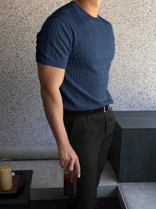 Men's Summer Twist Texture Crew Neck Pullover Knit Sweater - Blue - View 4