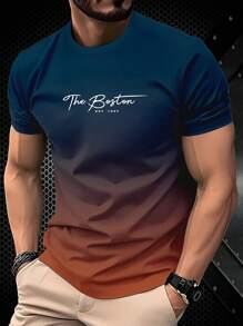 Camiseta de manga corta degradada para hombres, cómoda y transpirable para usar en verano, de moda a la vanguardia - azul real - Ver 2