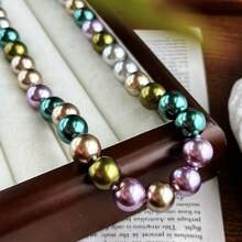 1 Piece 10mm High Luster Round Morandi Peacock Green Artificial Crystal Pearl Necklace, Autumn/Winter Bohemian Vintage Style Women Fashion Choker Necklace, Versatile For Daily Wear, Valentine's/Mother's Day Gift
