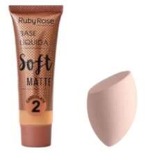 KIT Liquid Foundation Soft Matte Beige Ruby Rose HB8050+1PC Facial Sponges For Makeup (Random COLORS) - Chocolate2 + Esponja (COR aleatorizadas) - Ver 1
