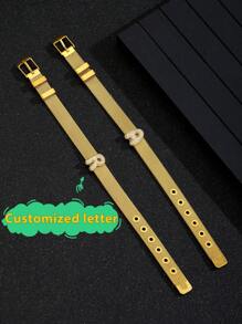 1pc European And American Fashion Popular Customize Name Letter Decor Watch Strap Bracelet For Boys Girls Street Party Unisex Jewelry For Festival & Birthday Gift For Daily Life - Gold - View 19