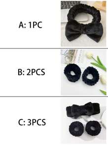 16件装粉色/黑色波浪形优雅纯色加厚发箍腕带毛绒发圈花朵发夹粉色配饰返校发型 - 黑色 - 查看 6