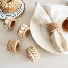 6pcs/Set 3.5x4.5in (9x12cm) Jute Woven Napkin Rings, Country Style Thickened Cylindrical Napkin Holders, For Dining Table Decor, Housewarming Gift