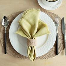 6pcs/Set 3.5x4.5in (9x12cm) Jute Woven Napkin Rings, Country Style Thickened Cylindrical Napkin Holders, For Dining Table Decor, Housewarming Gift