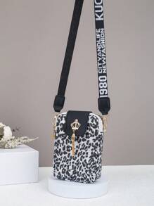 New Leopard Print Casual Fashion Tassel Letter Strap Decorated Cross-Body Purse Shoulder Bag