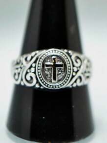 1 Pc Vintage Floral Cross Ring, Minimalist Style Suitable For Girls Girls Daily Wear Jewelry Gift