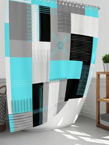 1pc/4pcs Geometric Art Color-Blocking Bathroom Decoration Waterproof Shower Curtain, With 12 Hooks, Bath Mat, U-Shaped Floor Mat, And Toilet Lid Cover, Bathroom Set For Full Scenario