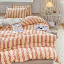 Conjunto de Roupa de Cama 4 Peças (Sem Enchimento), Estampa Floral Listrada Estilo Esportivo Poliéster Macio, Utilização em Todos os Ambientes do Quarto