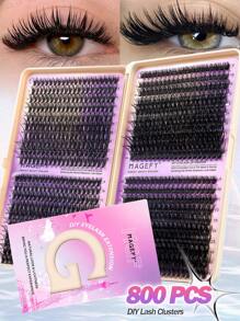 MAGEFY 800 Clusters Diy Individual False Eyelashes, Eyelash Extensions, Long-Lasting,Manga Lashes Fish Tail Comic Eyelashes,D Curl,30D+40D+50D+60D 9-18mm Mixth Length,Cat Eye Lashes,Wispy Lashes&Natural Look&Extra Thick&Dense&Dramatic Volume&Ultra Soft&Super Light Cluster False Eyelash,Portable,Hardcore High-Quality Apricot Color Packaging Box, For Family,Hotel,High Toughness Travel,Individual Eyelashes,For Women Eyes,Birthday's Gift