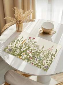 4 件套春季花卉餐垫，绿色植物印花餐垫，简约质朴织物装饰防热防水西式餐垫，适用于派对、厨房、餐厅、节日、农舍装饰