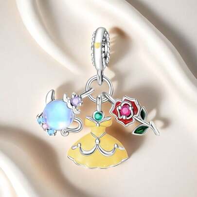 1pc Sterling Silver Zirconium Oxide Love Rose Bead Pendant Women's Bracelet Necklace Accessories DIY Jewelry Accessories