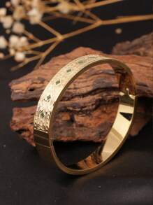 1pc Titanium Steel 18K Gold-Color Four-Leaf Clover & Rhombus Design Bangle, Vintage Luxurious Fashion Versatile, Suitable For Women Daily Wear, Party Gifts